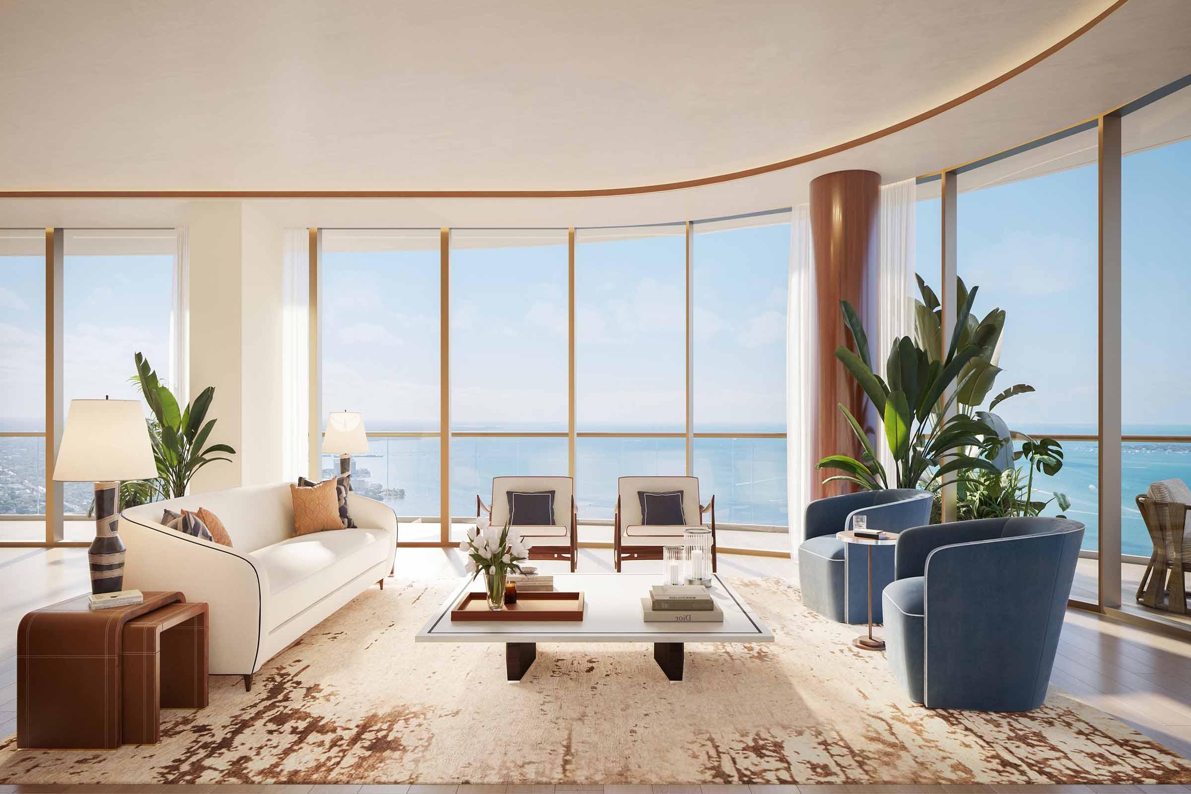 Cipriani Residences Brickell Miami Living的渲染图